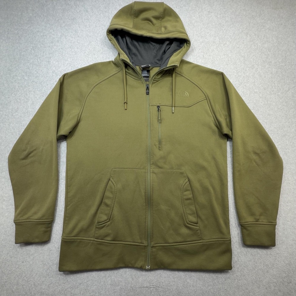 The North Face Hoodie Mens Medium Green Full Zip Fleece Chest Pocket Logo